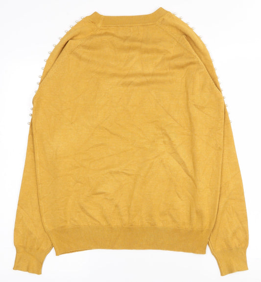 PARAMOUR Womens Yellow Round Neck  Viscose Pullover Jumper Size L
