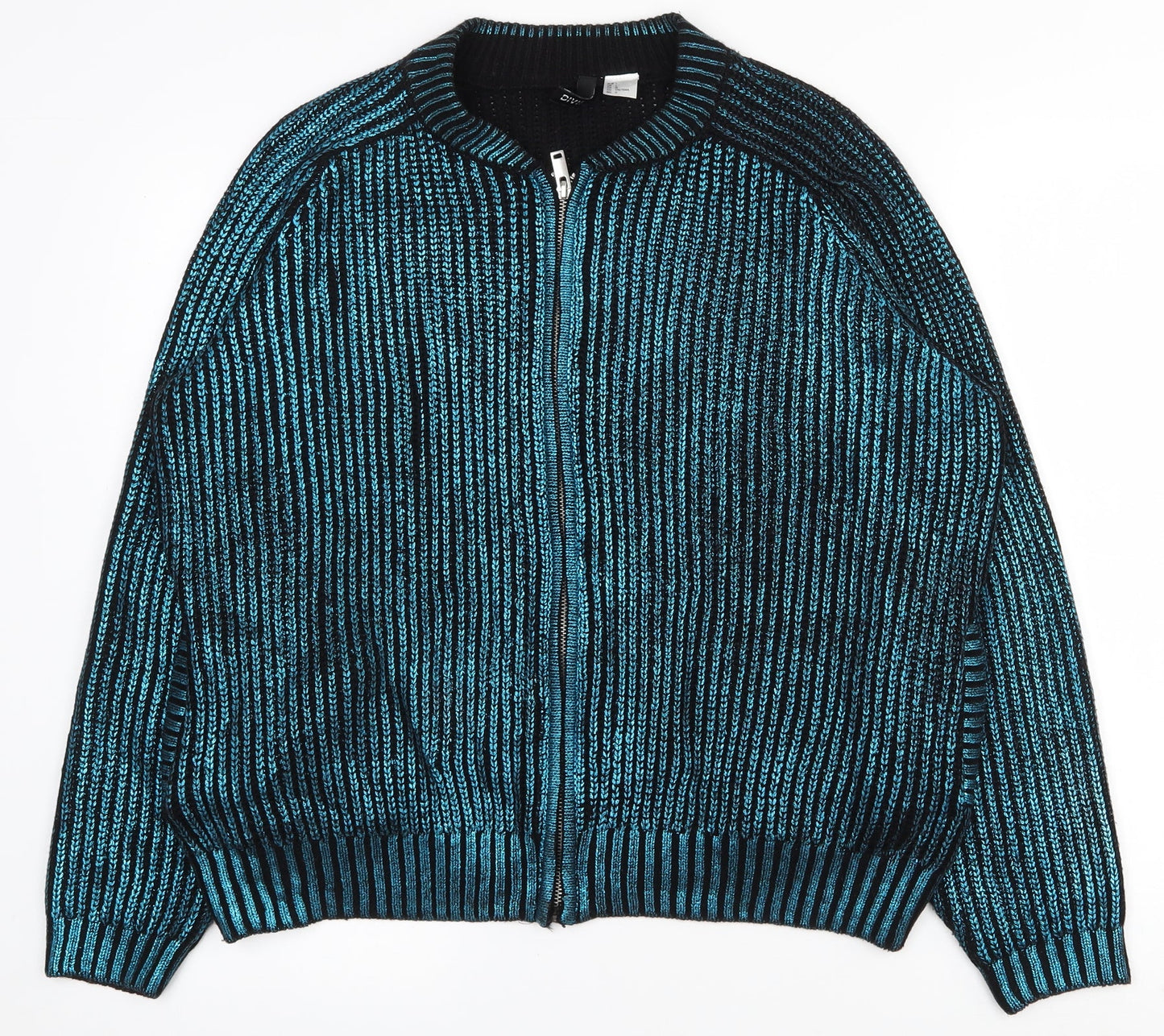H&M Womens Blue Crew Neck  Acrylic Full Zip Jumper Size L