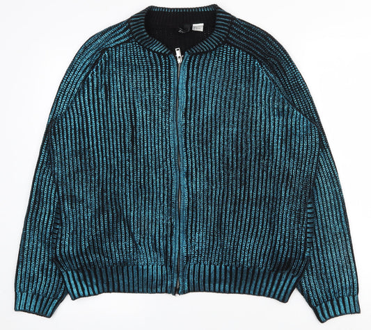 H&M Womens Blue Crew Neck  Acrylic Full Zip Jumper Size L