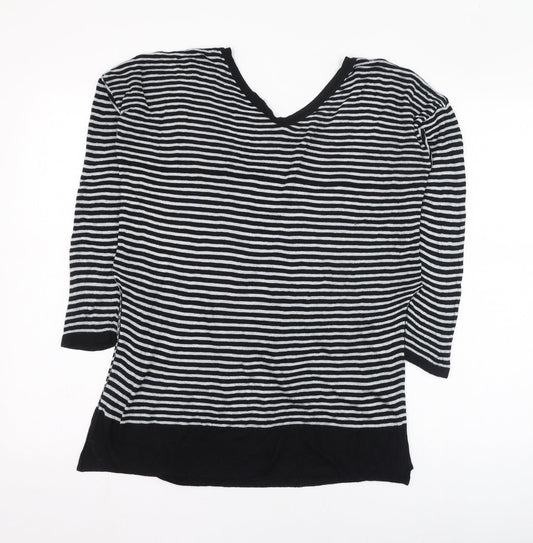 Preworn Womens Black V-Neck Striped Polyester Pullover Jumper Size 12