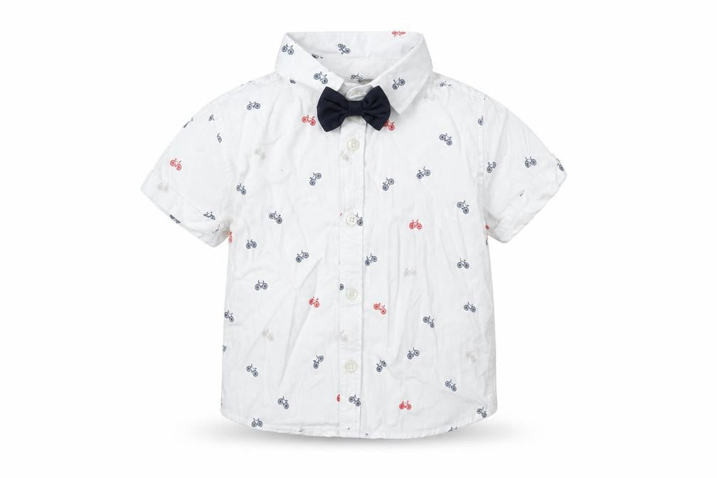 Toffyhouse Baby White Geometric Cotton Basic Button-Up Size 3-6 Months Collared Button - Bicycle Print