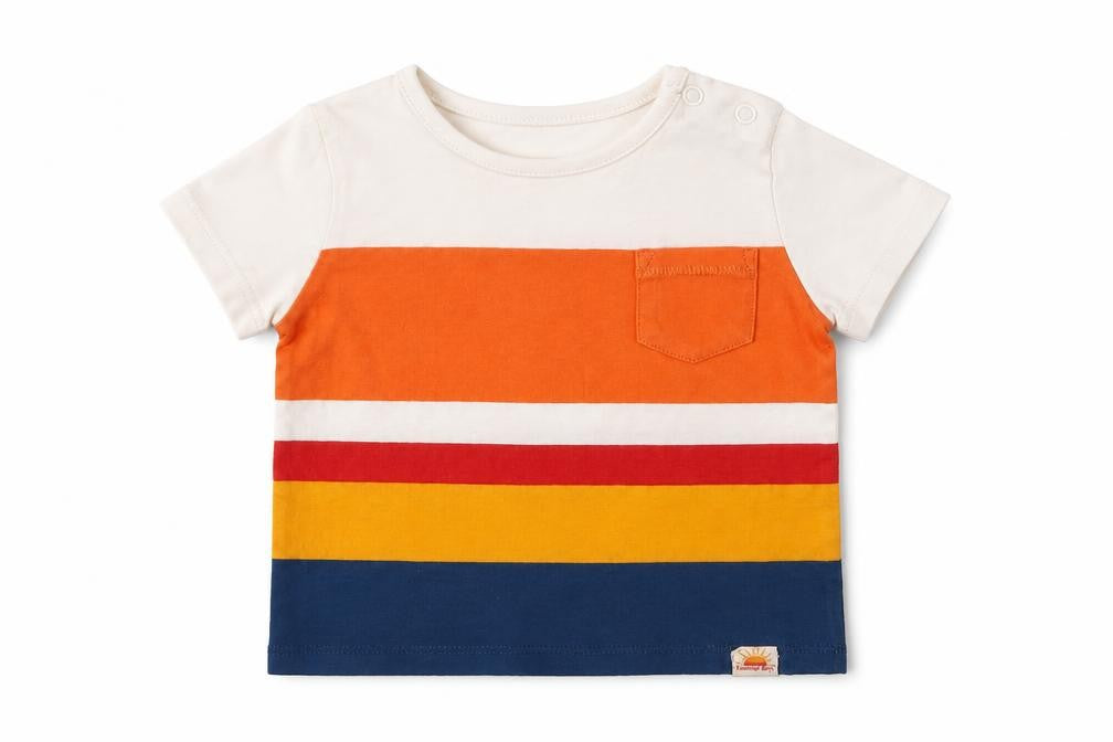 F&F Baby Multicoloured Striped Cotton Basic T-Shirt Size 3-6 Months Crew Neck Snap