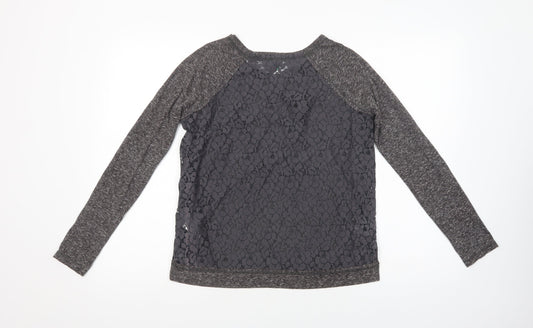United Colors of Benetton Womens Grey  Cotton Basic Blouse Size S Crew Neck - Embellished Neckline