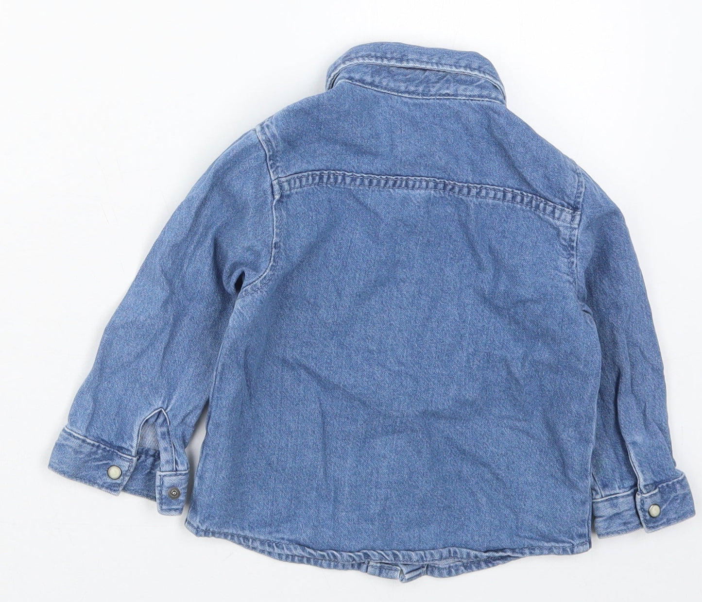 Primark Boys Blue  Cotton Basic Button-Up Size 12-18 Months Collared Button - Happy