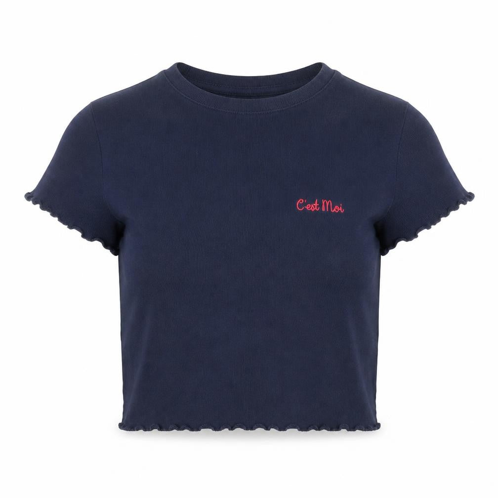 Topshop Womens Blue  100% Cotton Cropped T-Shirt Size 6 Round Neck - C'est moi
