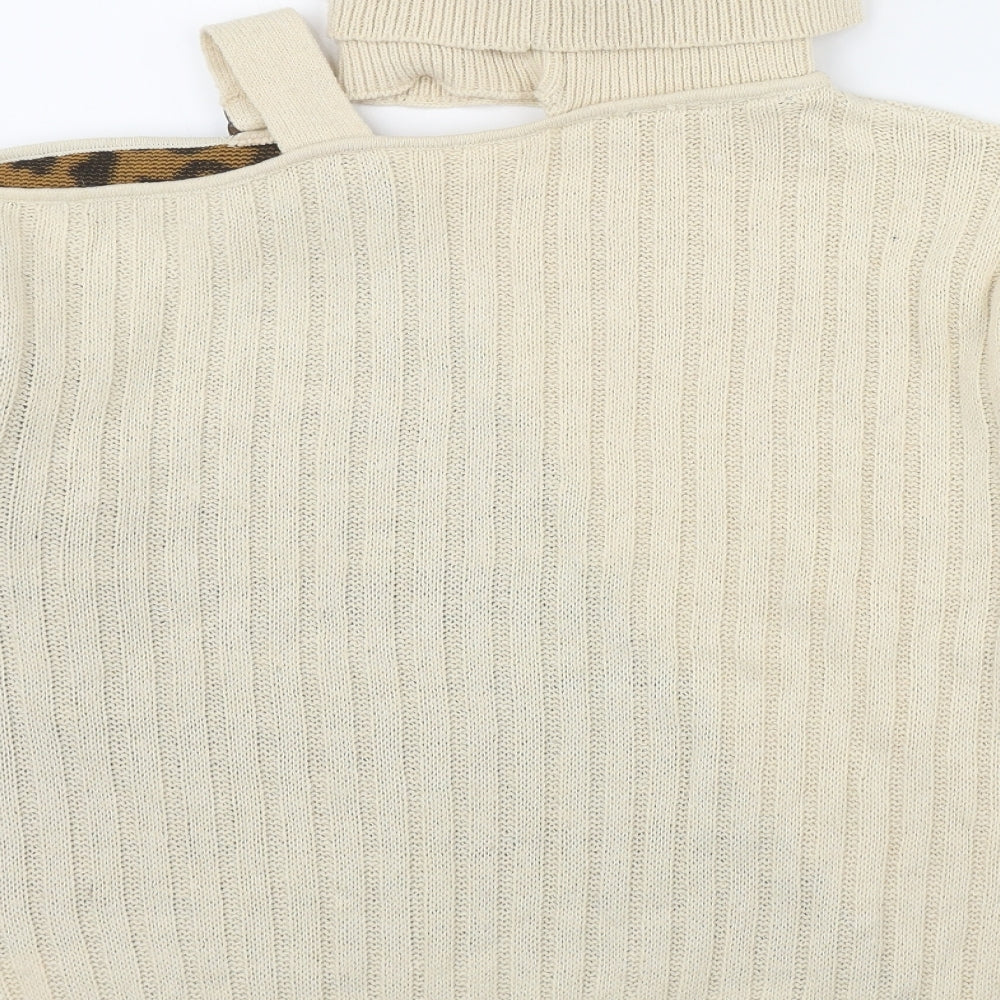 Preworn Womens Beige High Neck Animal Print Polyester Pullover Jumper Size S