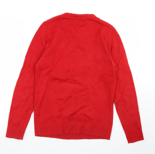 Cedar Wood State Mens Red Crew Neck  Acrylic Pullover Jumper Size XS   - Snowman Christmas