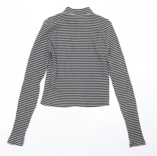 Hollister Girls Black Striped Cotton Cropped T-Shirt Size M Mock Neck