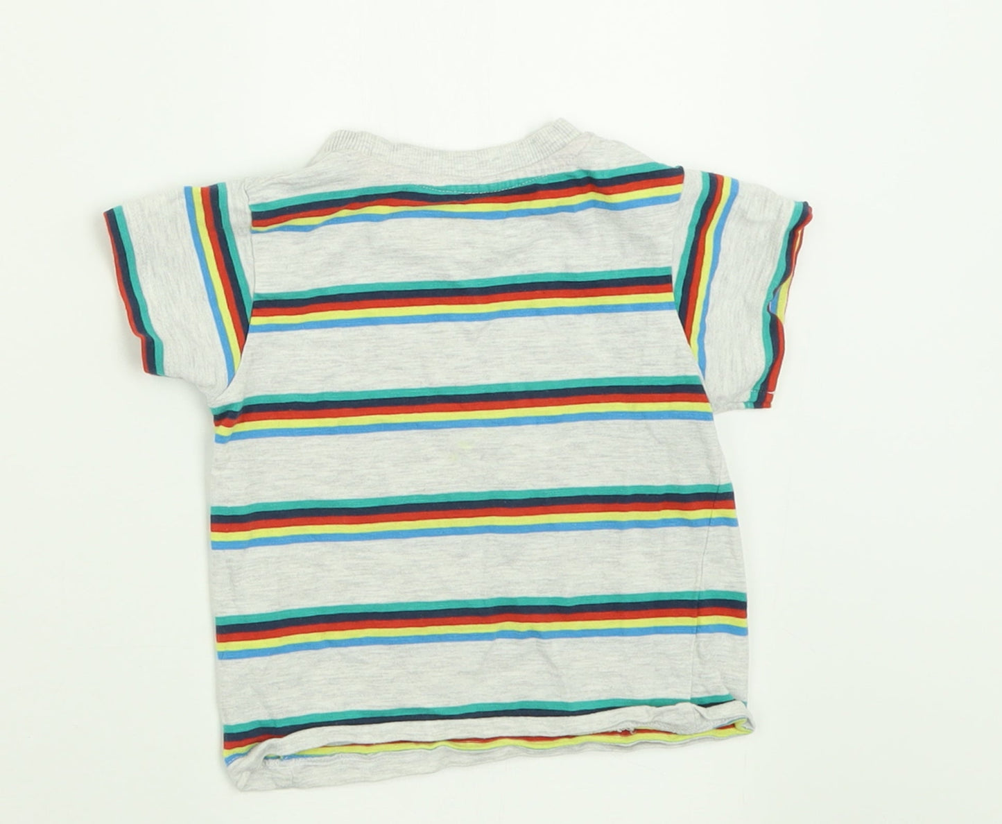 Matalan Boys Grey Striped Cotton Basic T-Shirt Size 12-18 Months Crew Neck Pullover