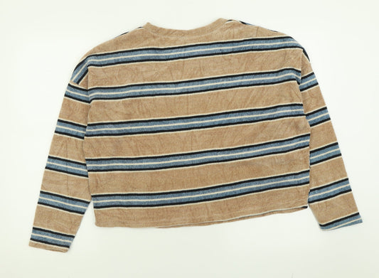 New Look Womens Brown Crew Neck Striped Polyester Pullover Jumper Size L