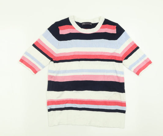 Marks and Spencer Womens Pink Crew Neck Striped Viscose Pullover Jumper Size 16