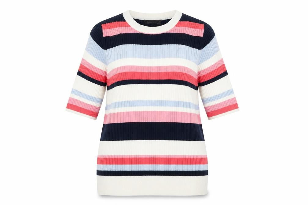 Marks and Spencer Womens Pink Crew Neck Striped Viscose Pullover Jumper Size 16