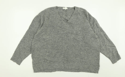 H&M Womens Grey V-Neck  Acrylic Pullover Jumper Size L
