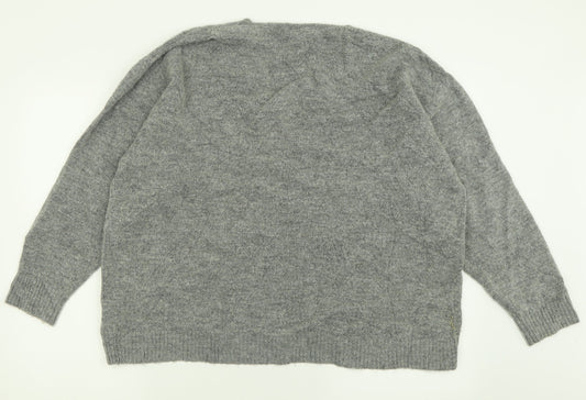 H&M Womens Grey V-Neck  Acrylic Pullover Jumper Size L