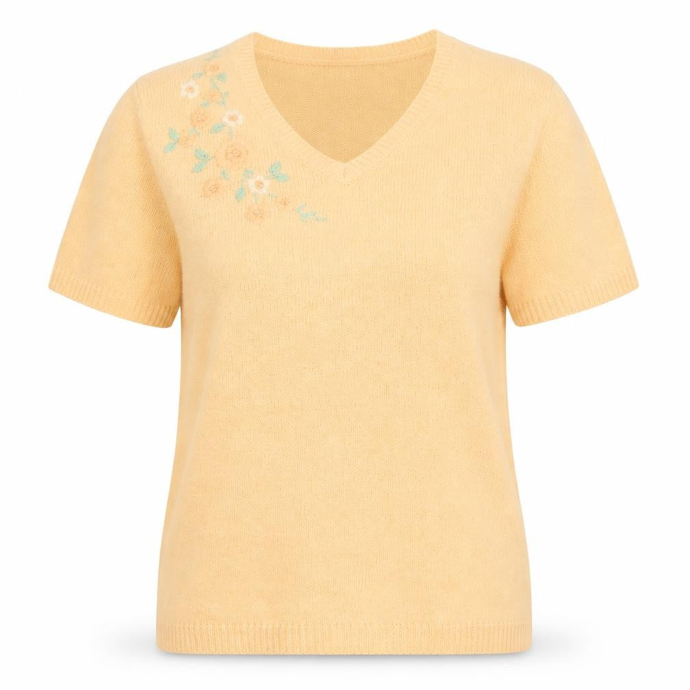 Editions Womens Orange Floral Acrylic Basic T-Shirt Size 12 V-Neck