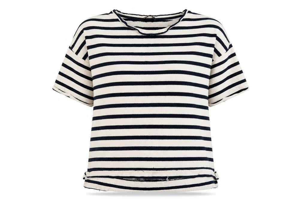 Dunnes Womens White Crew Neck Striped Cotton Pullover Jumper Size XL