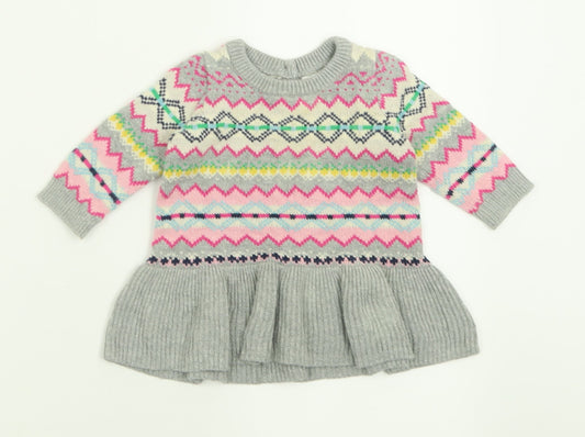 Gap Girls Grey Geometric Cotton Basic Casual Size 3-6 Months Crew Neck Button