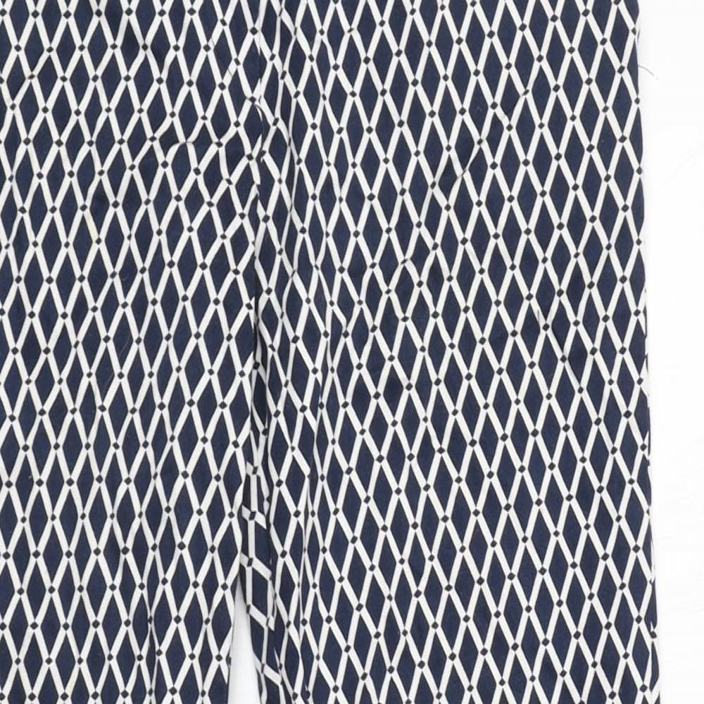 H&M Womens Blue Argyle/Diamond Cotton Carrot Trousers Size 10 L26 in Regular Zip