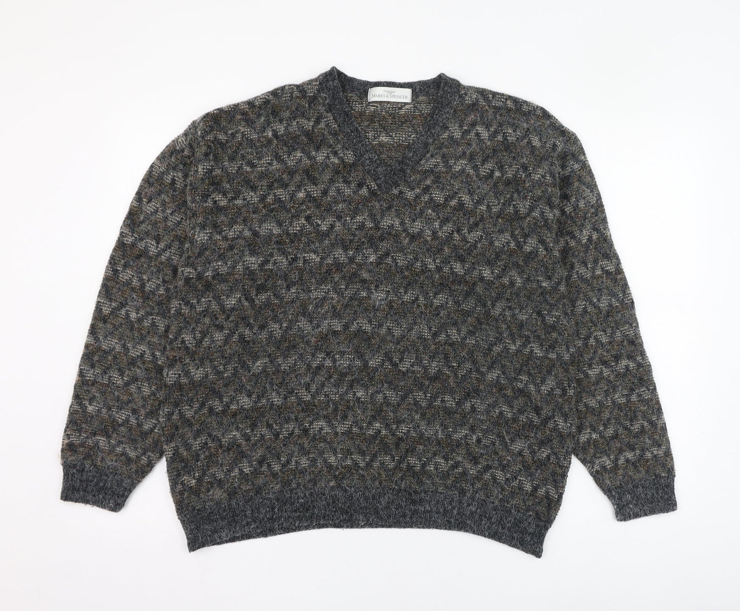 Marks and Spencer Womens Grey V-Neck  Acrylic Pullover Jumper Size M