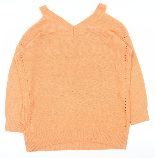 Intuition Womens Orange V-Neck  Acrylic Pullover Jumper Size 12   - 12-14, Open shoulders