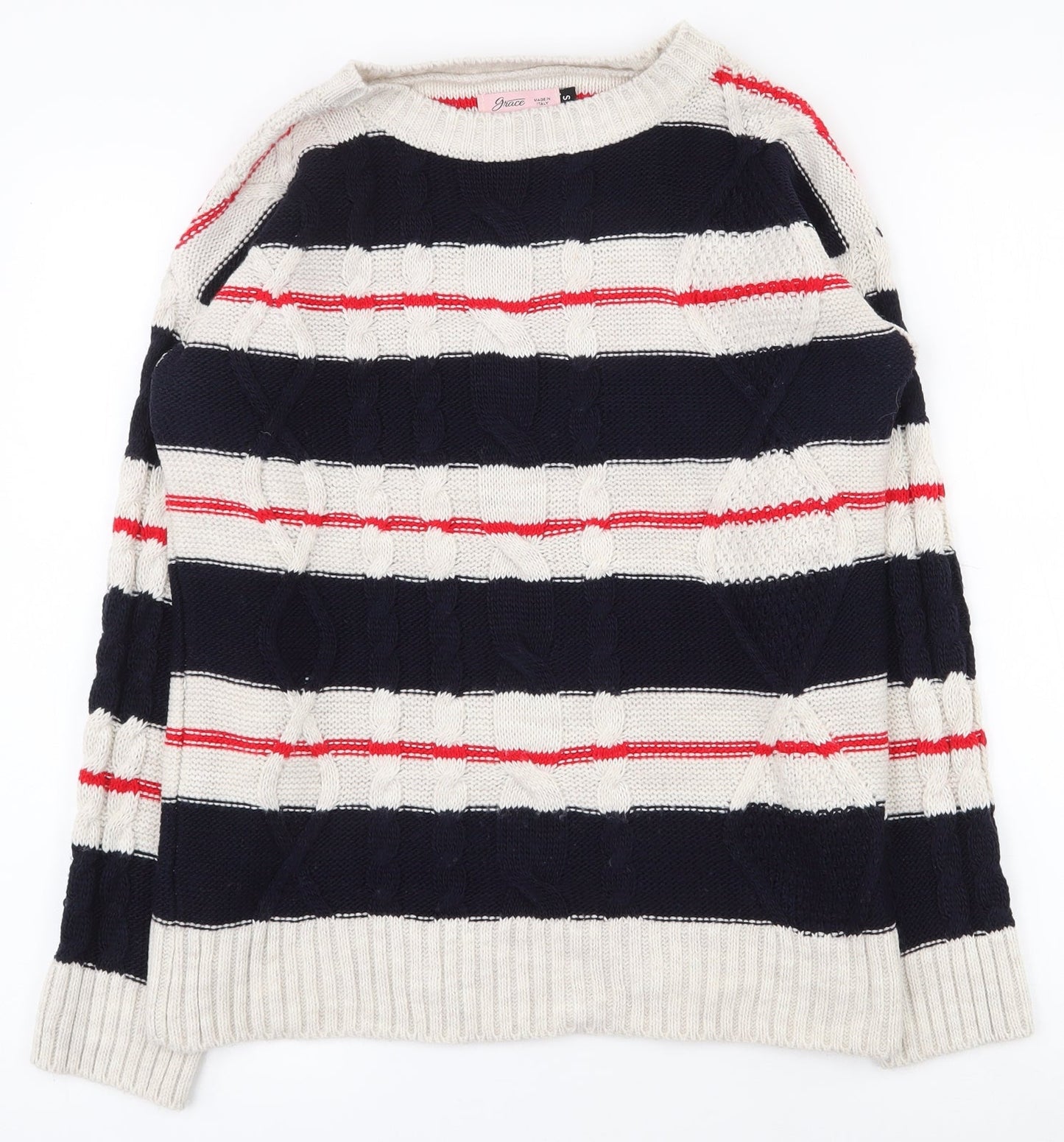 Grace Womens Multicoloured Round Neck Striped Acrylic Pullover Jumper Size S