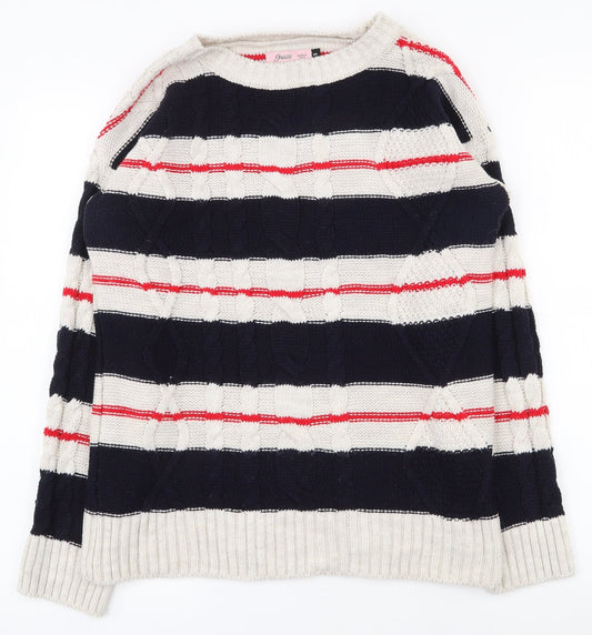 Grace Womens Multicoloured Round Neck Striped Acrylic Pullover Jumper Size S