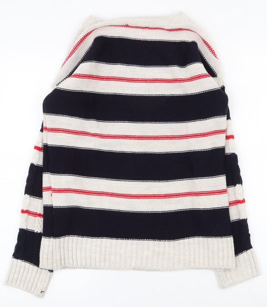 Grace Womens Multicoloured Round Neck Striped Acrylic Pullover Jumper Size S