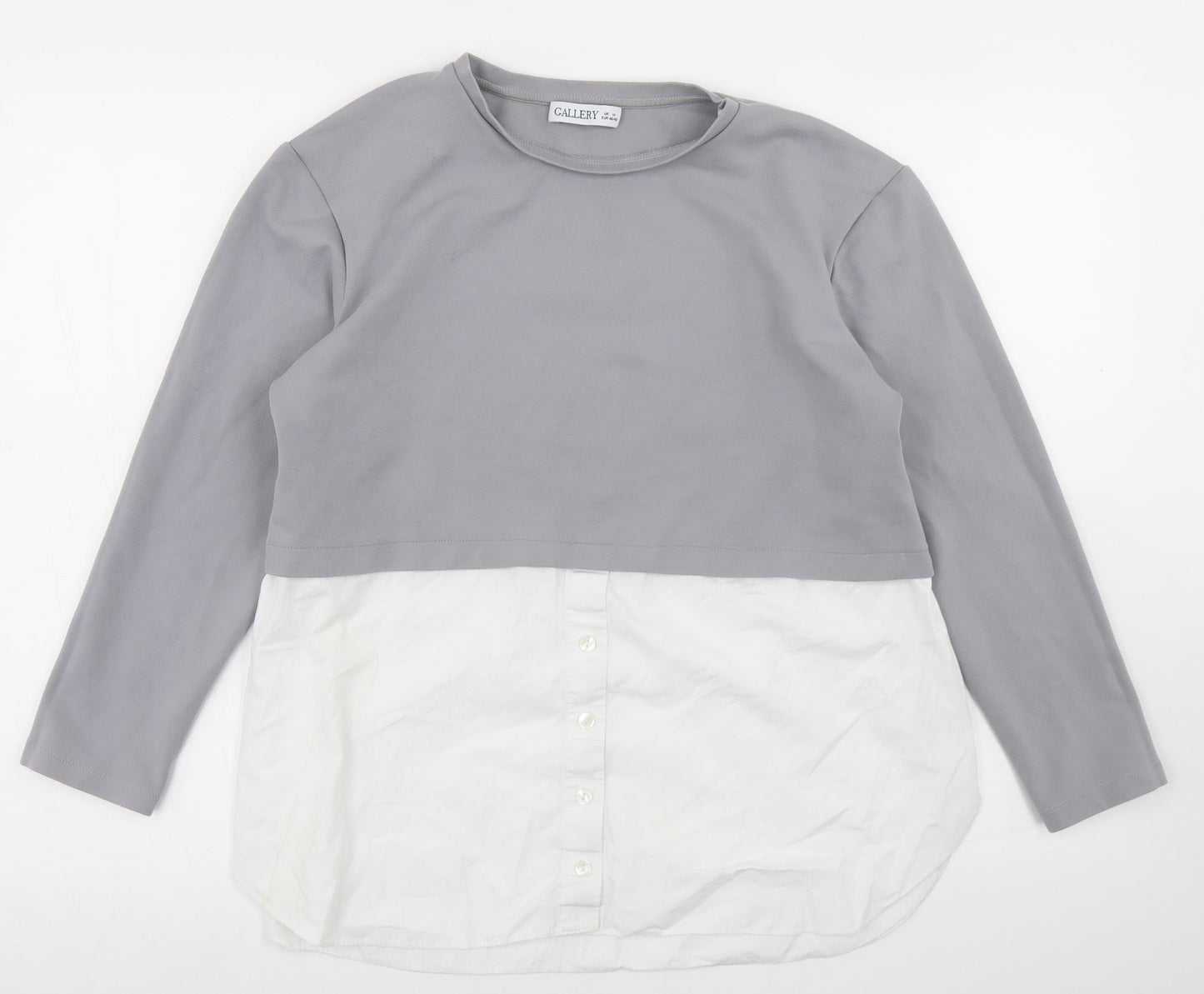 Gallery Womens Grey  Viscose Basic Blouse Size M Round Neck