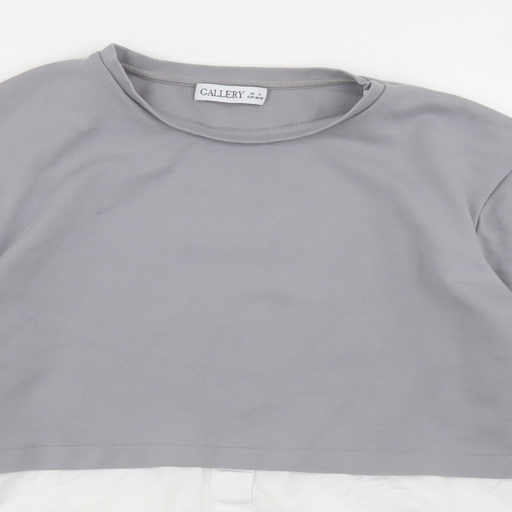 Gallery Womens Grey  Viscose Basic Blouse Size M Round Neck