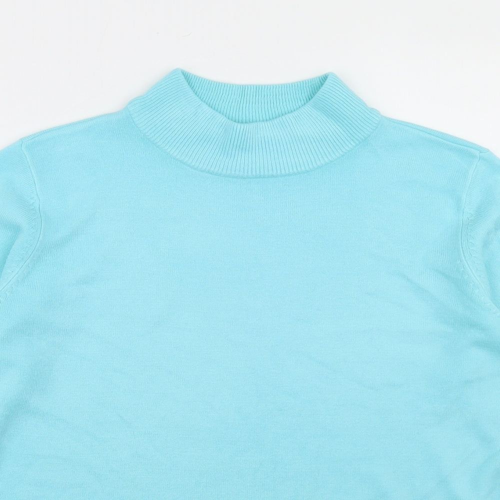 BM Womens Blue Mock Neck  Acrylic Pullover Jumper Size S