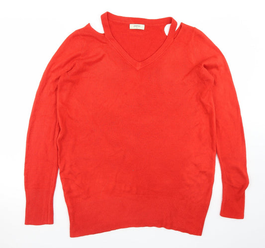 Papaya Womens Red V-Neck  Acrylic Pullover Jumper Size S   - Cut outs