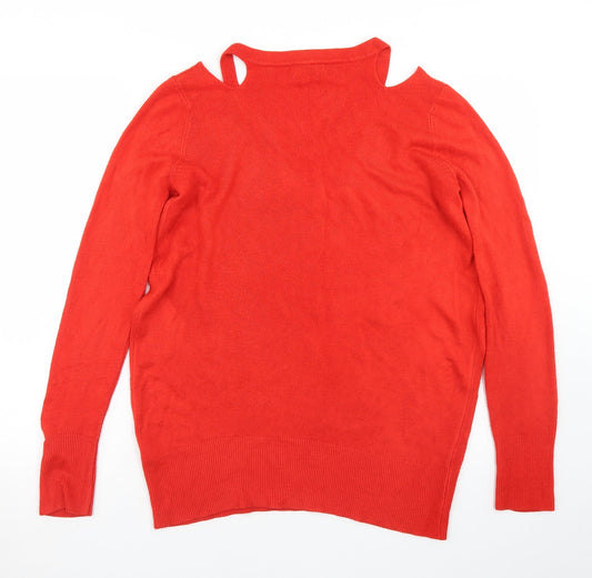 Papaya Womens Red V-Neck  Acrylic Pullover Jumper Size S   - Cut outs