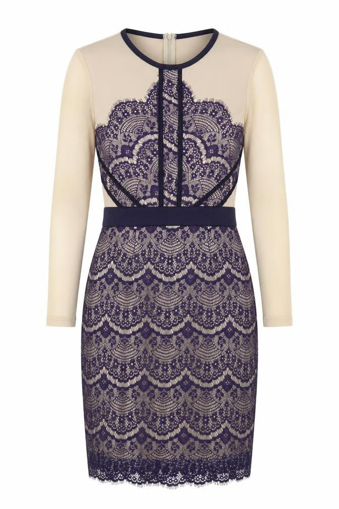 Boohoo Womens Beige  Polyester Pencil Dress  Size 10  Round Neck Zip - Lace