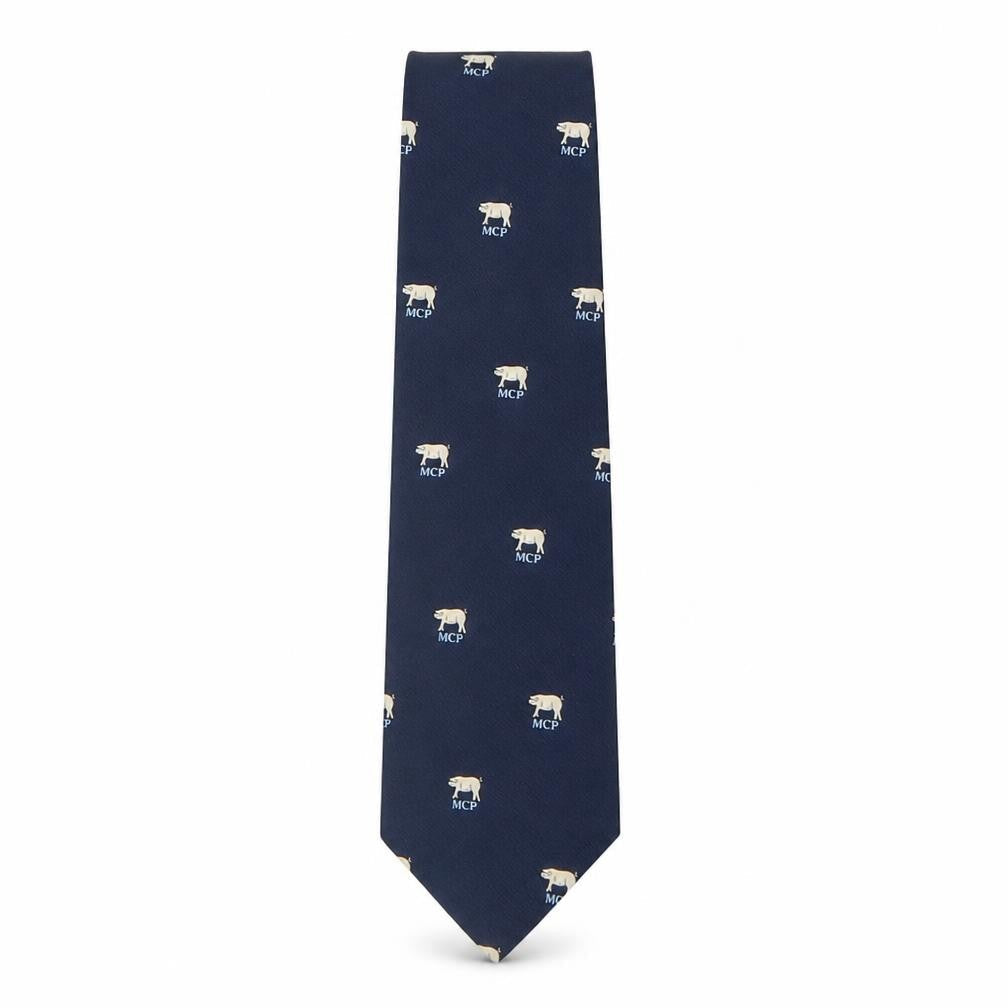 Ernex Mens Blue Geometric Polyester Pointed Tie One Size - Pig print