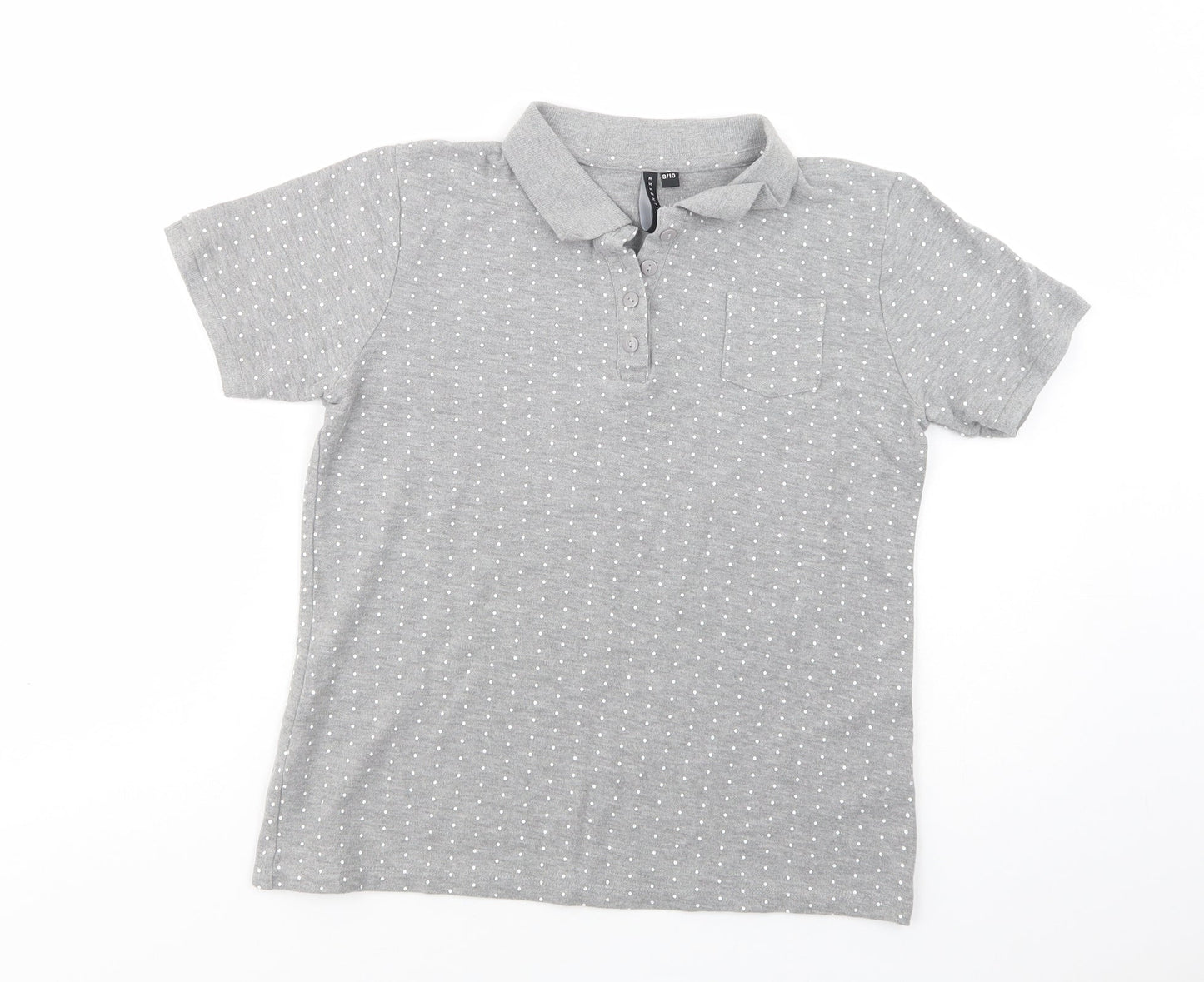 Essentials Womens Grey Polka Dot Cotton Basic Polo Size 8 Collared