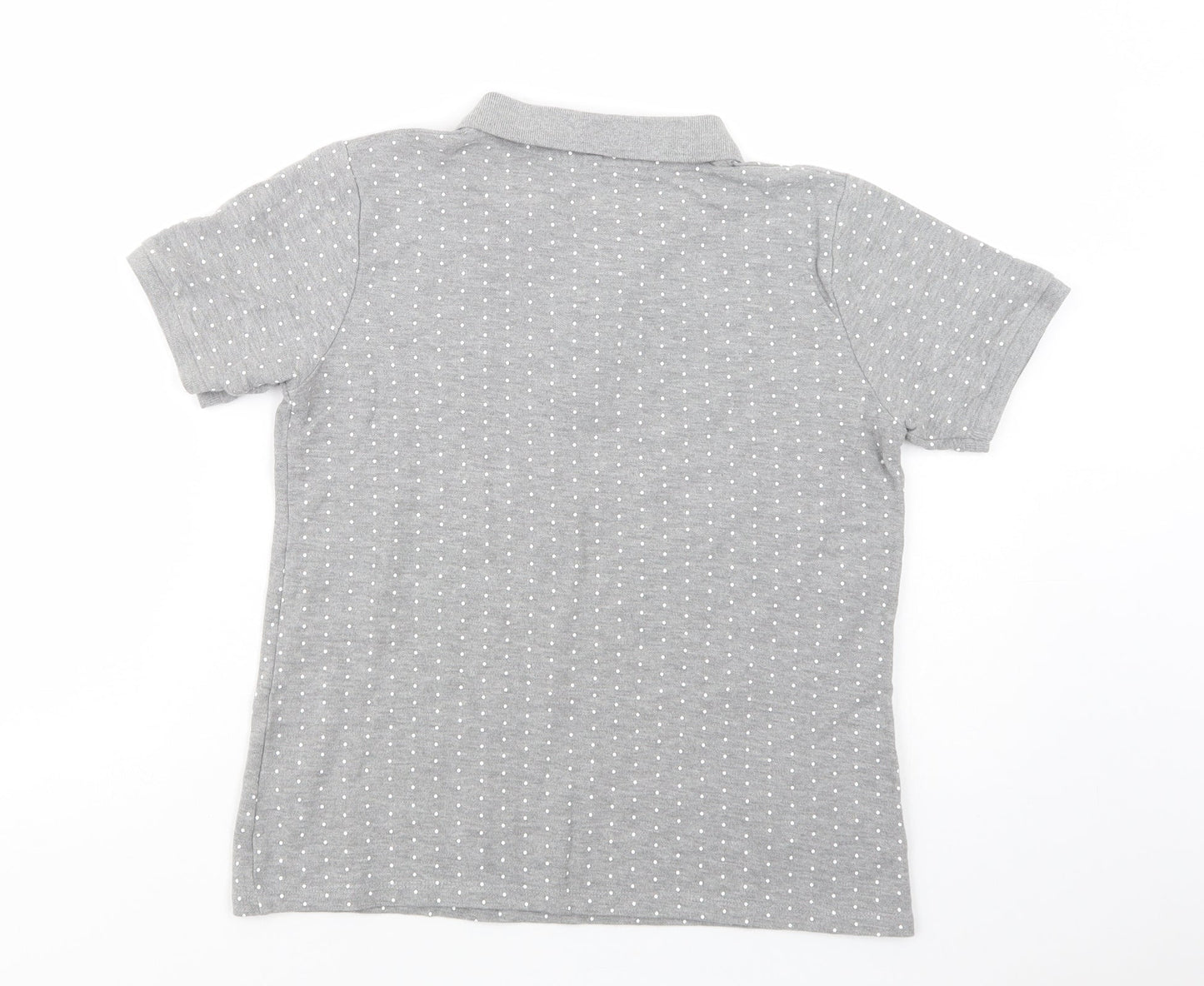 Essentials Womens Grey Polka Dot Cotton Basic Polo Size 8 Collared