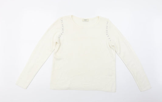 Papaya Womens Ivory Crew Neck  Acrylic Pullover Jumper Size S