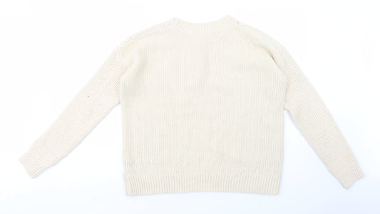 H&M Womens Beige Crew Neck  Acrylic Pullover Jumper Size S