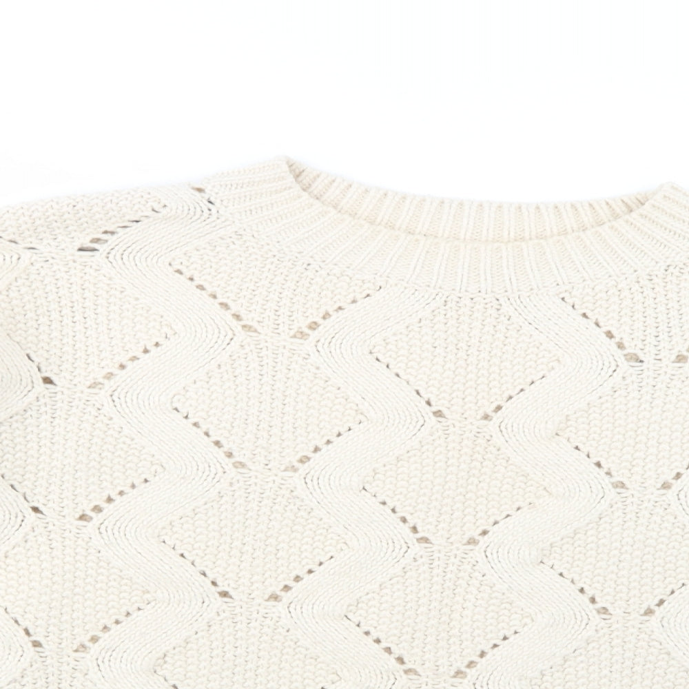 H&M Womens Beige Crew Neck  Acrylic Pullover Jumper Size S