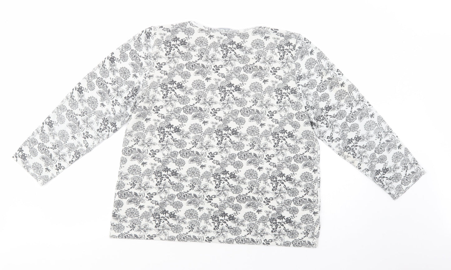 Bonmarché Womens White Floral Polyester Basic Blouse Size M Crew Neck