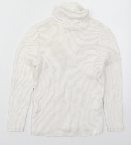 George Girls White Roll Neck  Cotton Pullover Jumper Size 7-8 Years  Pullover