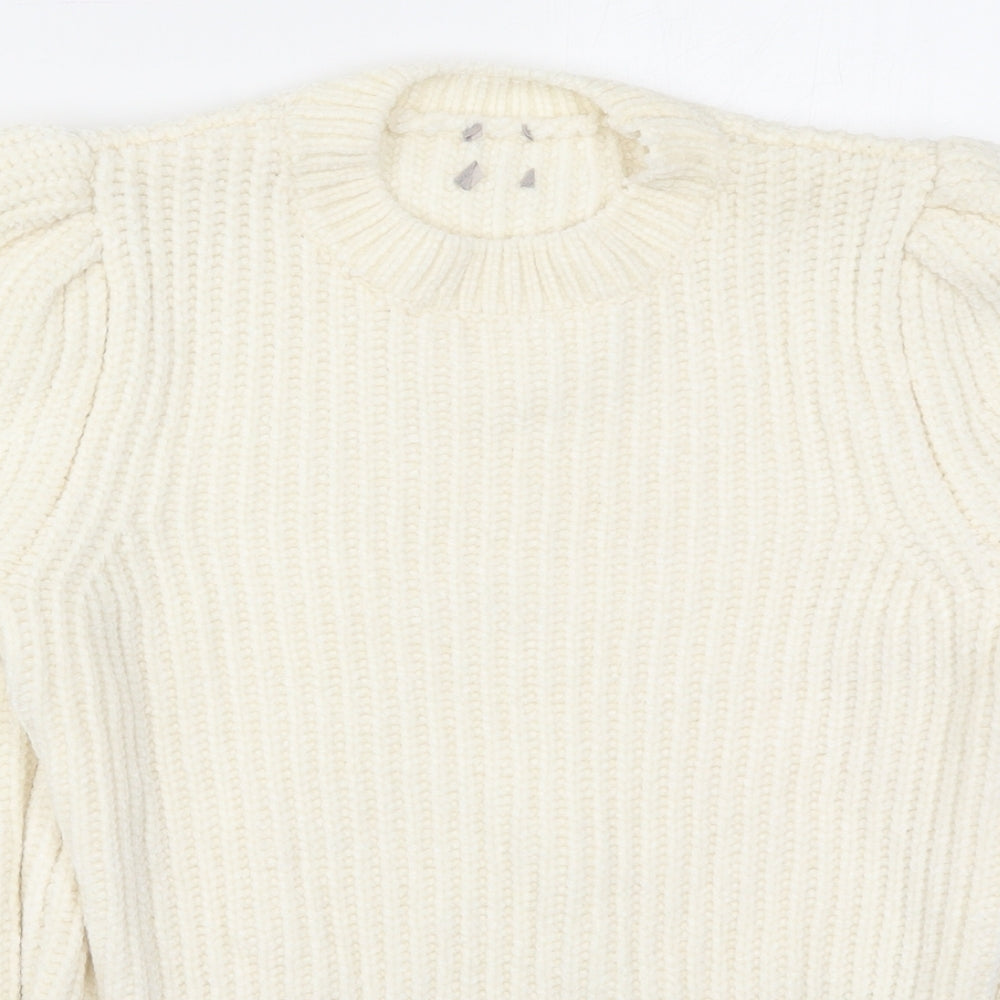 H&M Womens Ivory Crew Neck  Polyester Pullover Jumper Size XS