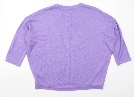 Alexara Womens Purple Round Neck  Viscose Pullover Jumper Size L