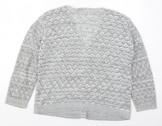 Mia Moda Womens Grey V-Neck  Acrylic Cardigan Jumper Size L