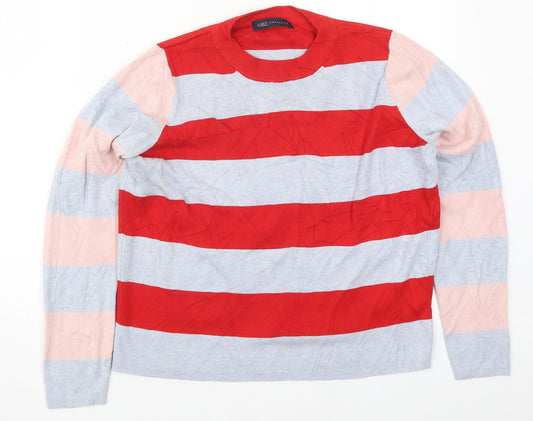 Marks and Spencer Womens Red Crew Neck Striped Viscose Pullover Jumper Size 14   - Grey and Pink