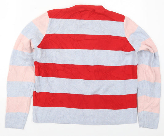 Marks and Spencer Womens Red Crew Neck Striped Viscose Pullover Jumper Size 14 - Grey and Pink
