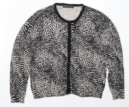 Marks and Spencer Womens Black Crew Neck Animal Print Viscose Cardigan Jumper Size 14