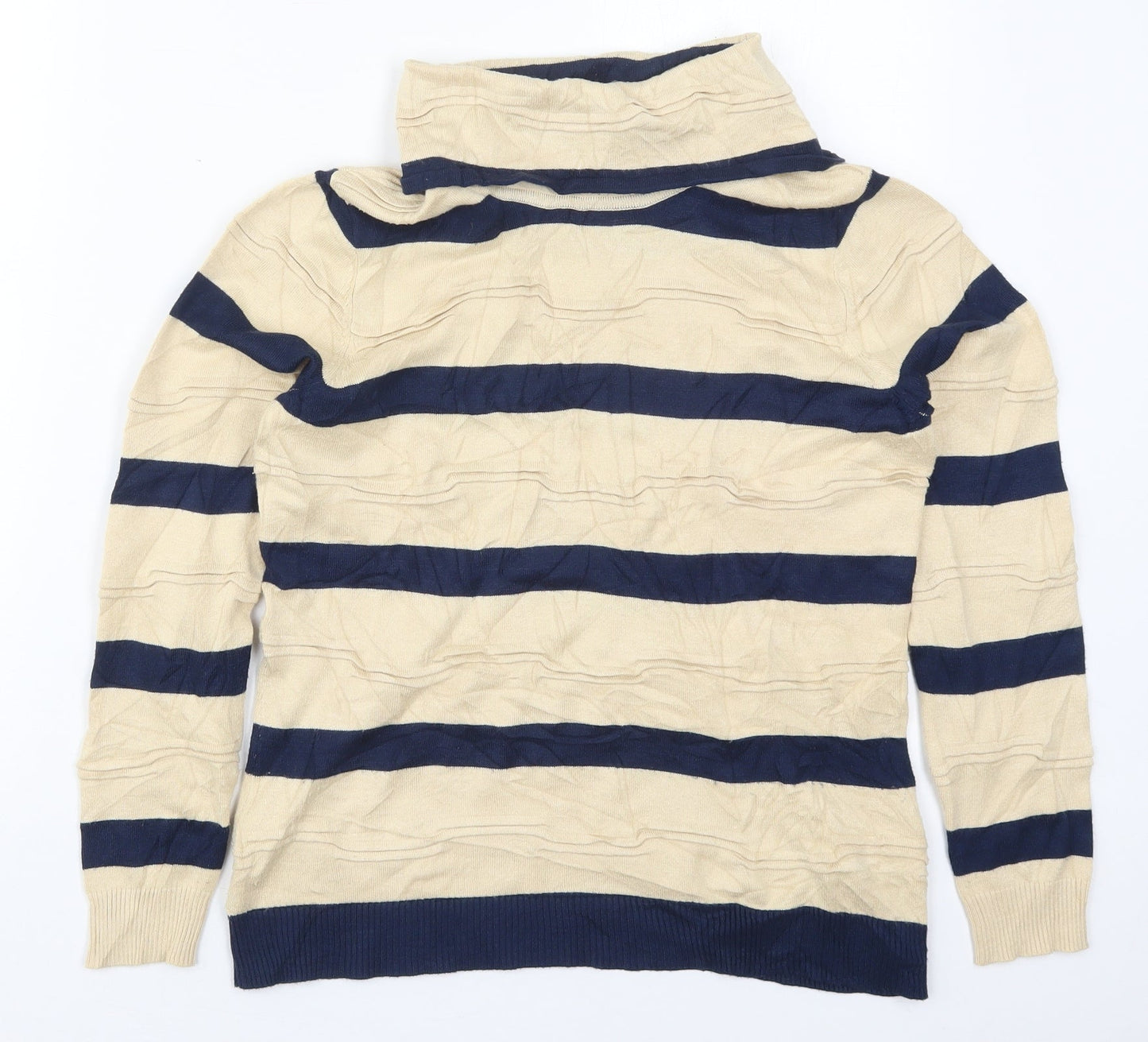 Eureca Womens Beige Roll Neck Striped Viscose Pullover Jumper Size 12