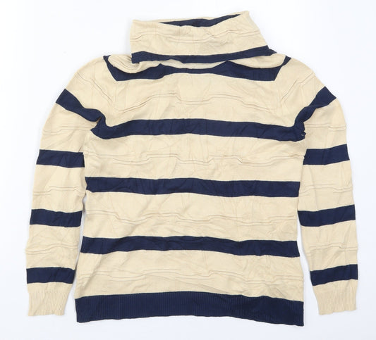 Eureca Womens Beige Roll Neck Striped Viscose Pullover Jumper Size 12