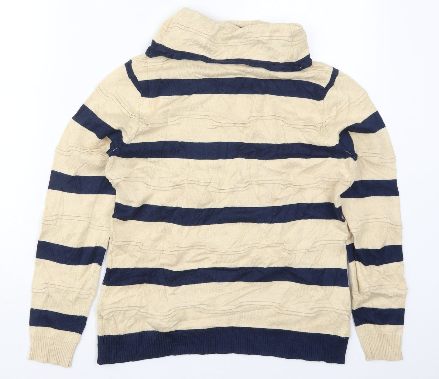 Eureca Womens Beige Roll Neck Striped Viscose Pullover Jumper Size 12